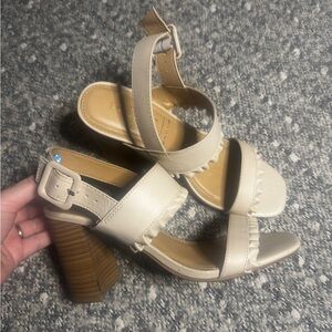 LC Lauren Conrad Cream Block Heel Sandals